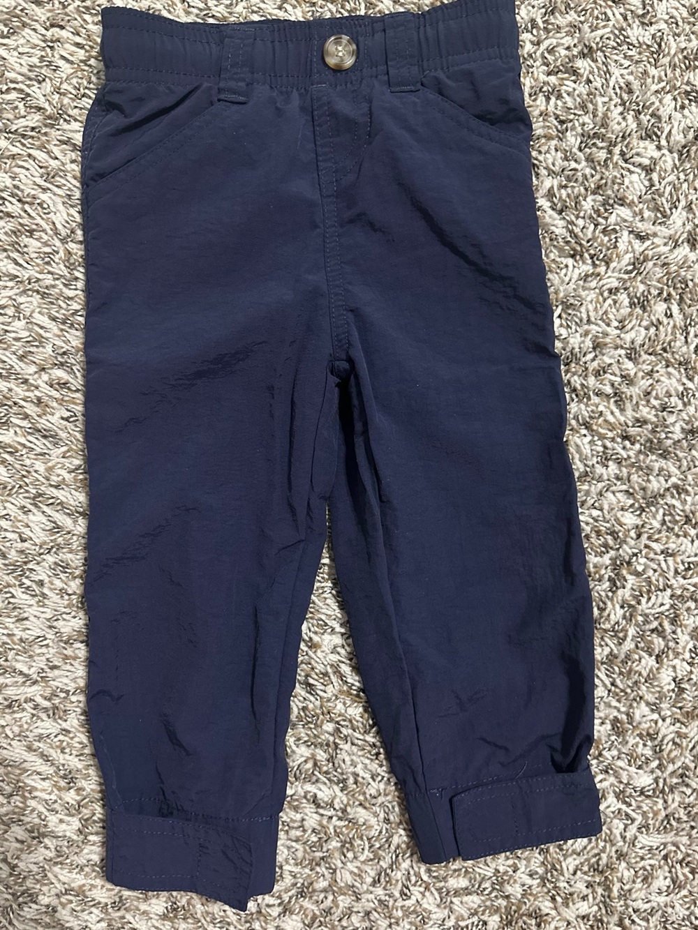 Properly tied toddler navy mallard pants